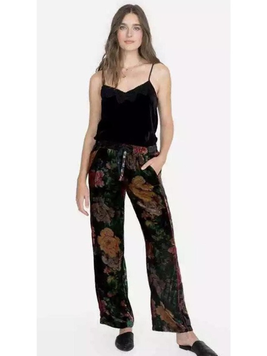 Johnny Was Pants - Johnny Was Sanne Velvet Pants Womens Small Black Floral Silk Blend